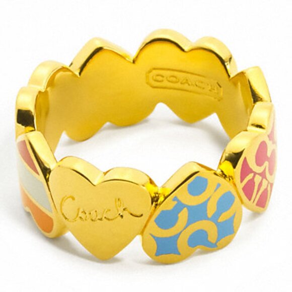 Coach Poppy Enamel Multi Colored Heart Signature Ring Size 7 - Picture 1 of 5